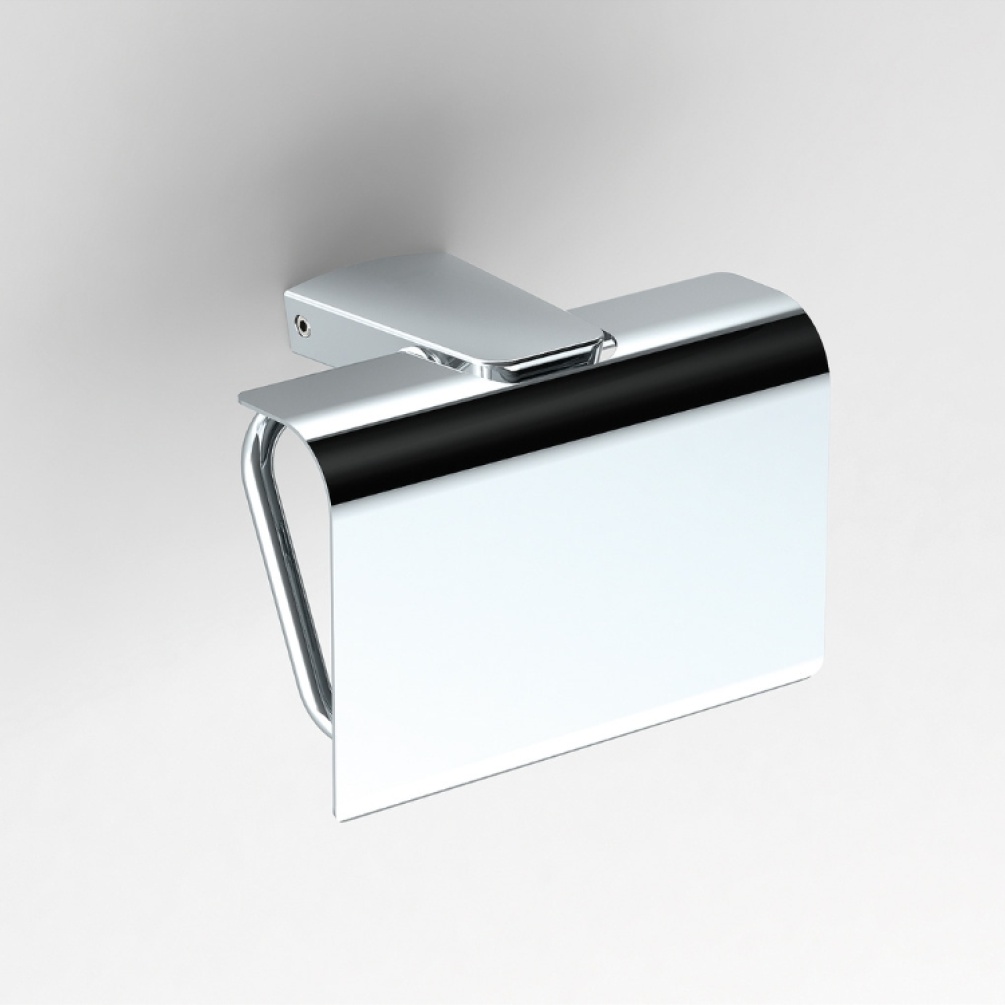 Close up product image of the Origins Living S6 Chrome Toilet Roll Holder with Flap